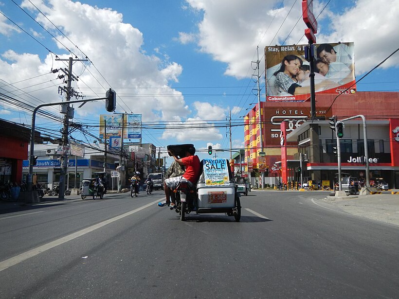 A photo of a street in the city center