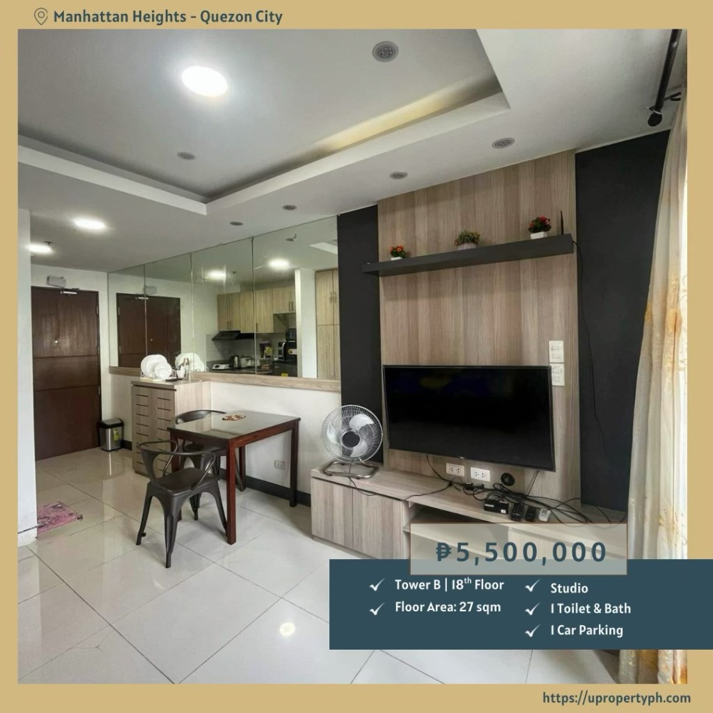 Studio Unit with Parking for Sale at Manhattan Heights, Araneta City, Quezon City