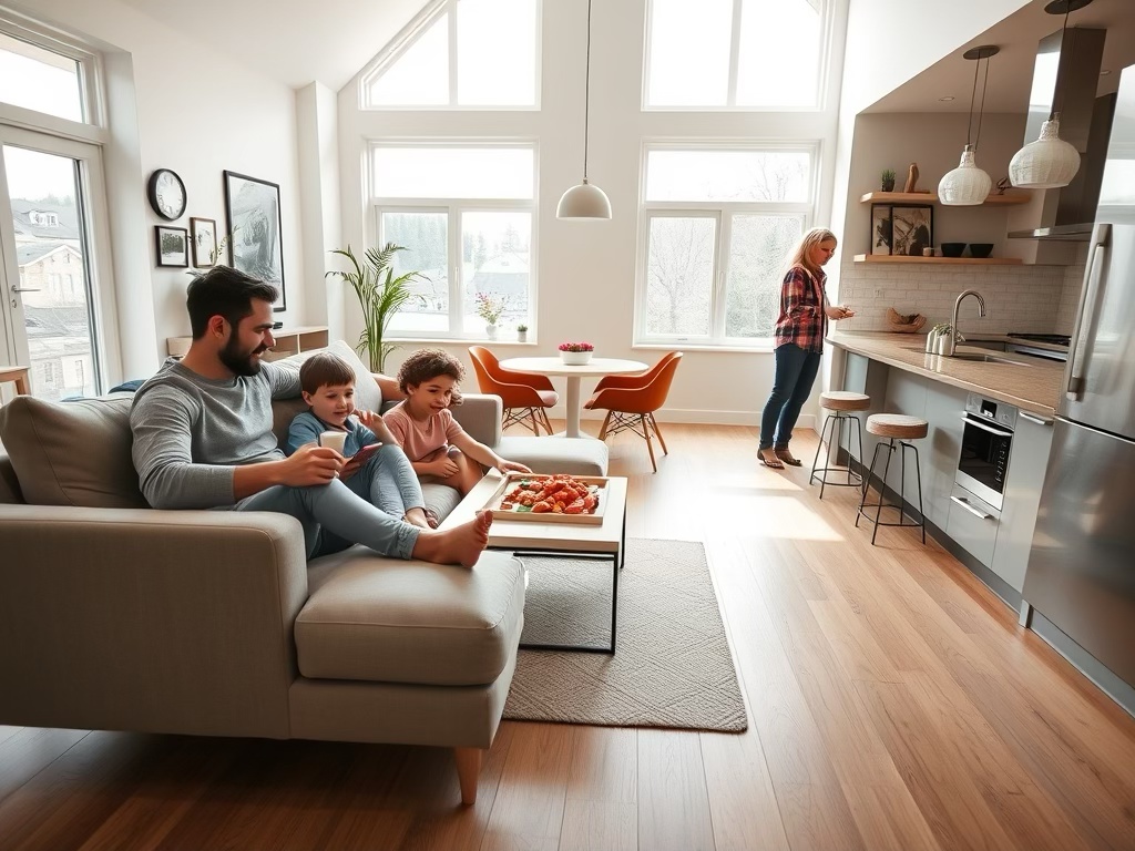 Family bonding in an open-concept living space – ideal home layout for quality time and connection