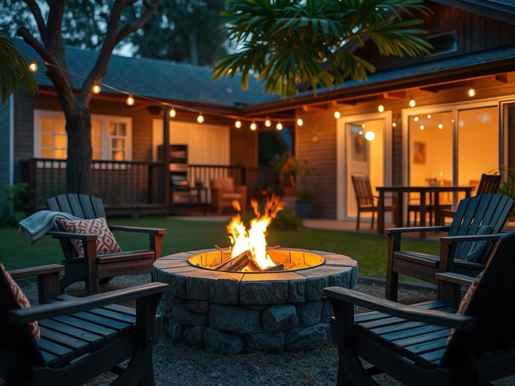 Warm glow of a fire pit