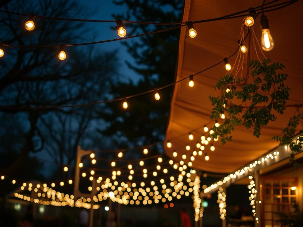 String lights creating a canopy.