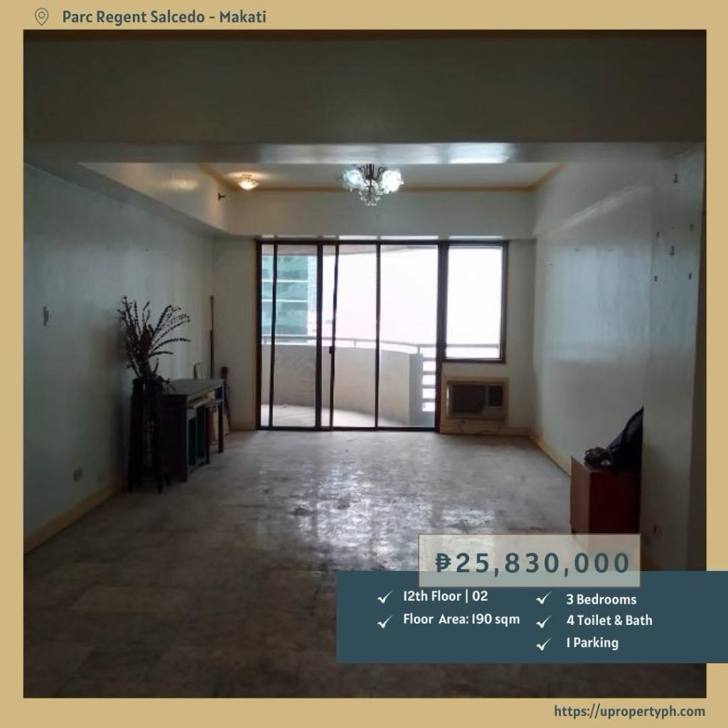 Luxurious 3-Bedroom Condo for Sale at Parc Regent, Salcedo Village, Makati&nbsp;City
