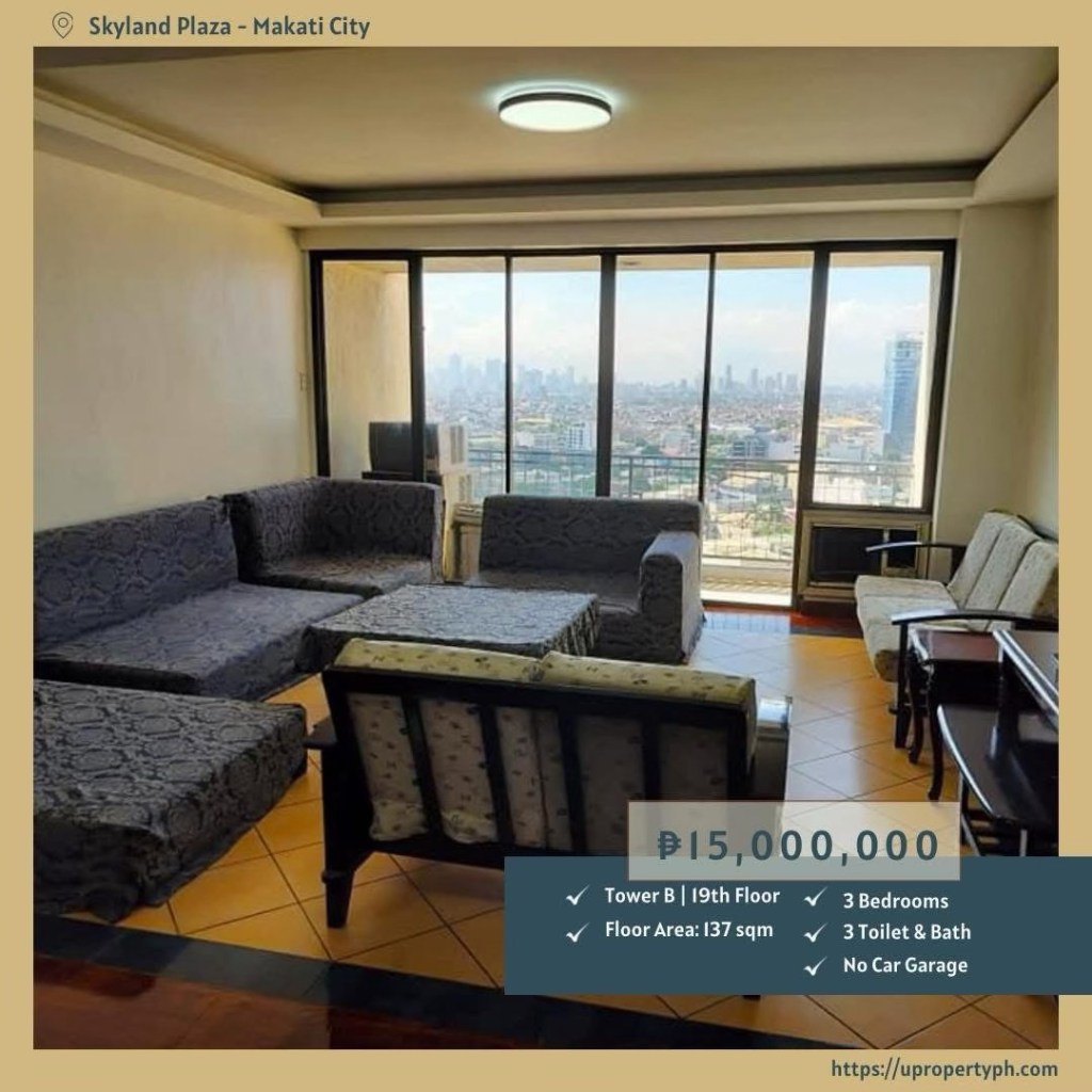 Spacious 3-Bedroom Condo for Sale at Skyland Plaza, San Antonio, Makati – 137 sqm,&nbsp;Semi-Furnished
