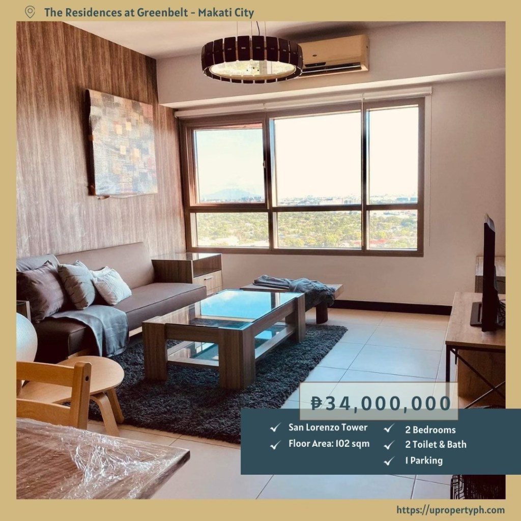 For Sale: Fully Furnished 2-Bedroom Luxury Condo in The Residences at Greenbelt – San Lorenzo Tower, Makati&nbsp;CBD