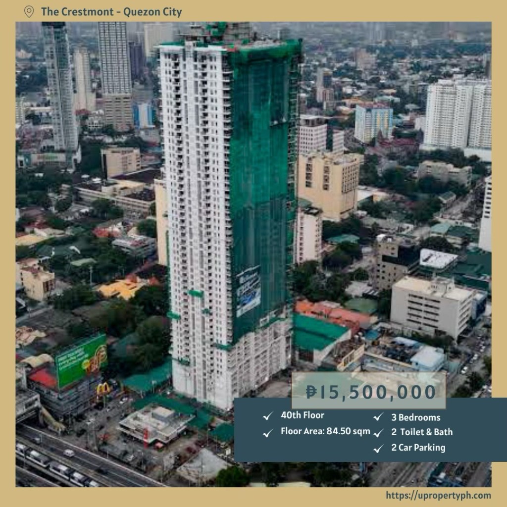 For Sale: 3-Bedroom Condo at The Crestmont, South Triangle, Quezon City – High-Floor Luxury Living with 2 Parking&nbsp;Slots