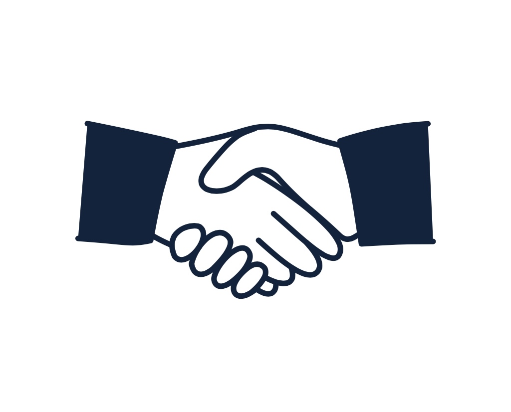Illustration of two hands shaking to symbolize partnership and agreement.