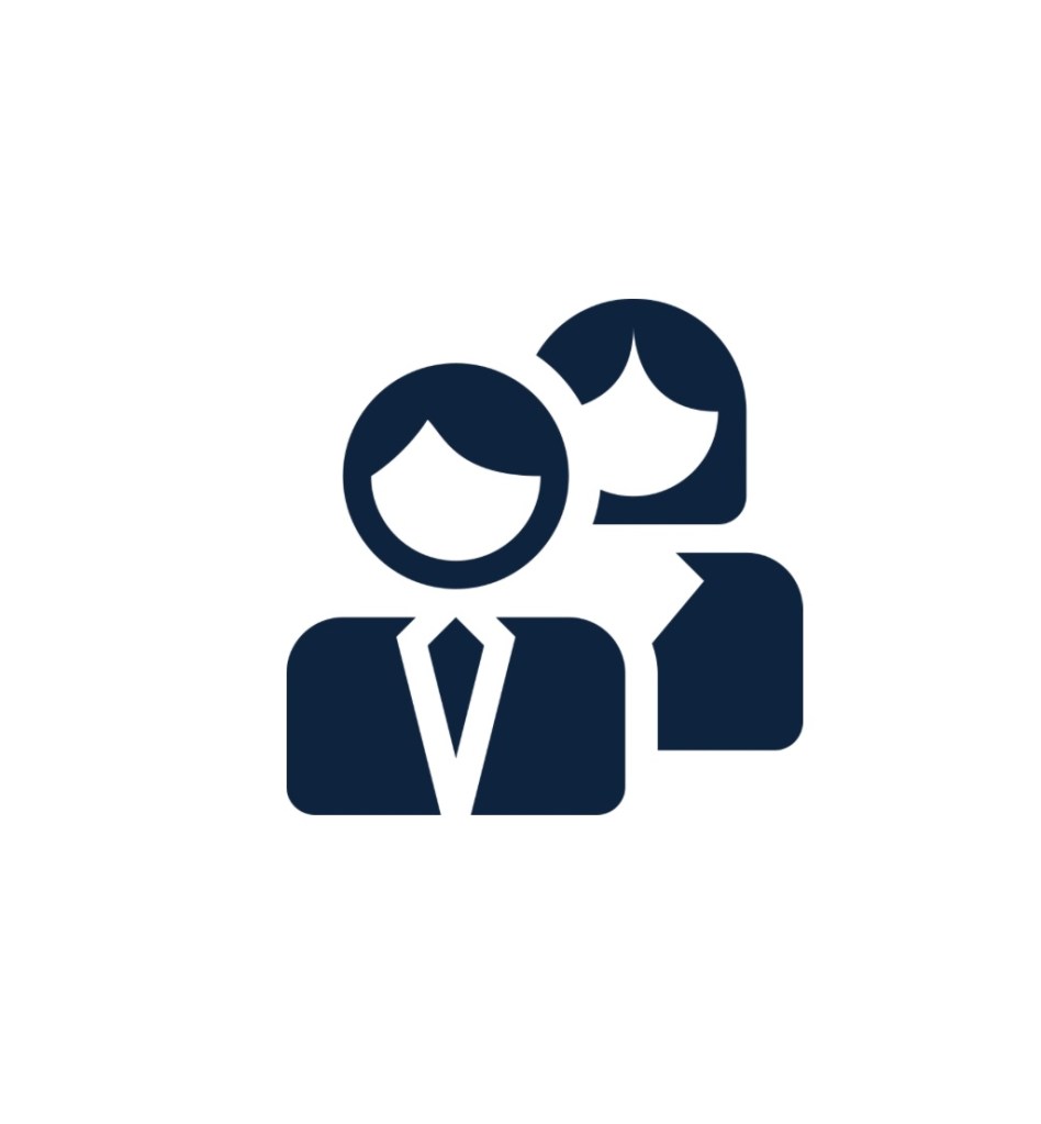 Icon representing a couple in professional attire, symbolizing real estate services.