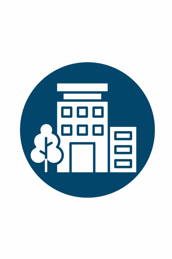 Condo icon in a navy blue circle