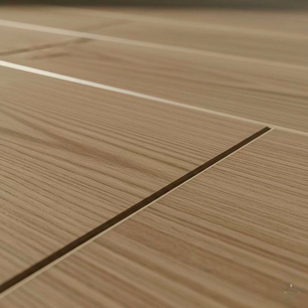 Close-up view of a modern wood-like flooring, showcasing natural grain patterns and subtle grout lines.
