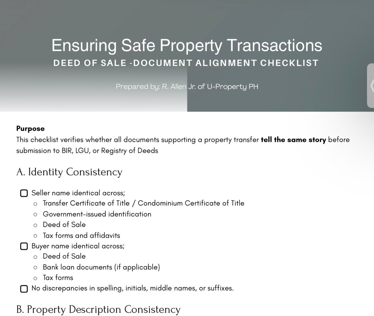 Alignment Checklist Guide Document Alignment Checklist Preview Image – U-Property PH