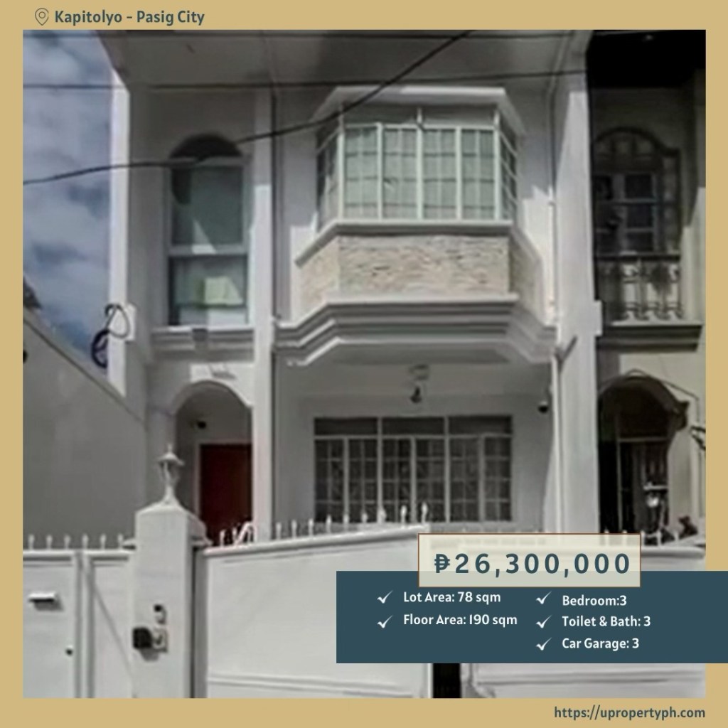 3-Bedroom Townhouse for Sale at Kapitolyo in Pasig&nbsp;City