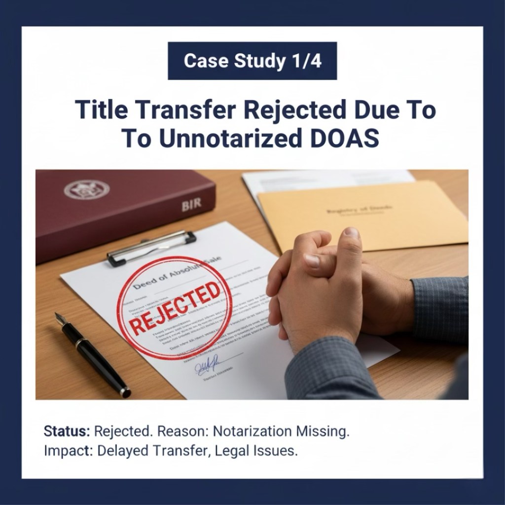 A person with hands clasped on a desk, looking at a document marked 'REJECTED' in red, with a clipboard, pen, and a folder from the Bureau of Internal Revenue (BIR) in the background.