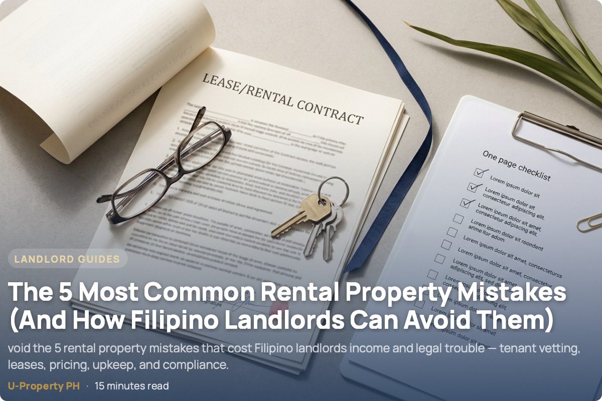 5 Most Common Rental Property Mistakes in the Philippines 6 Signed lease agreement, house keys, and a tenant checklist on a clipboard arranged on a light surface — the paperwork Filipino landlords need before renting out a property.