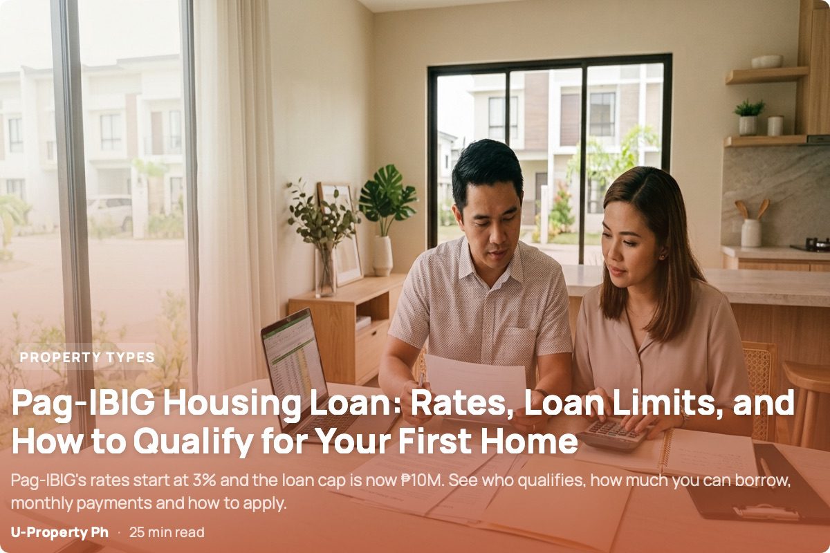 Pag-IBIG Housing Loan 2026: Rates, Loan Limits, and How to Qualify for Your First Home 2 Filipino couple reviewing home-loan figures at a dining table inside a modern Philippine townhouse, with a laptop, calculator, and loan documents illustrating the affordability and qualification considerations of a Pag-IBIG housing loan.