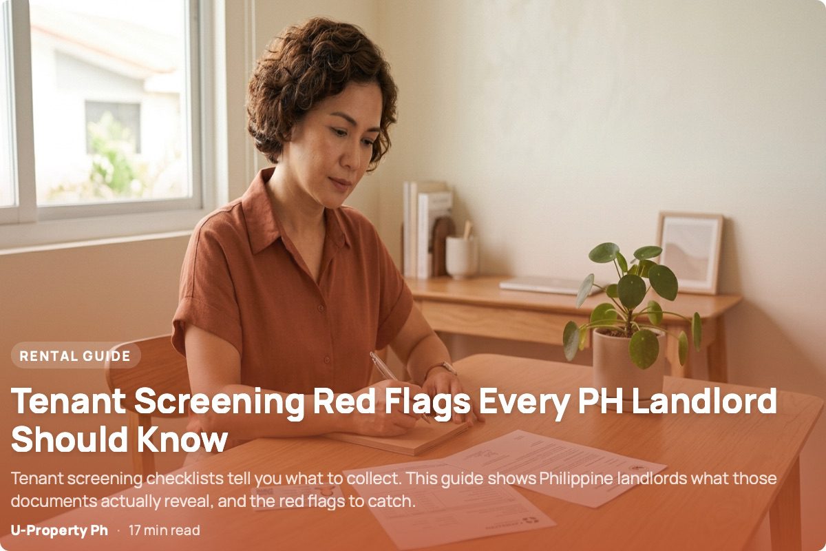 How to Screen Tenants Properly: Red Flags Philippine Landlords Should Know 3 A Filipino landlord reviews a prospective tenant’s generic identification, payslip, and barangay clearance at a sunlit home office, carefully checking the documents before making a rental decision.